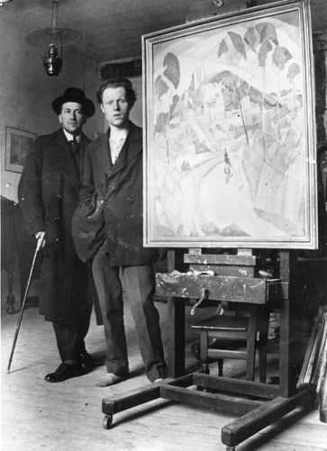 Piet Mondrian et Lodewijk Schelfhout dans l’atelier de Schelfhout, en 1912. Impossible d’identifier s’il s’agit du 33 avenue du Maine ou du 26 rue du Départ (Photo : Conrad Kickert - Source : RKD)